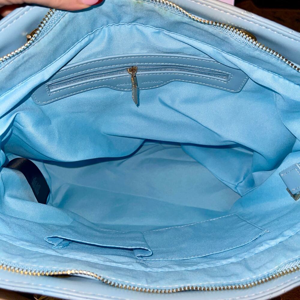 Badgley Mischka Tote Bag Aqua Quilted Chain New With Tags - Picture 5 of 8